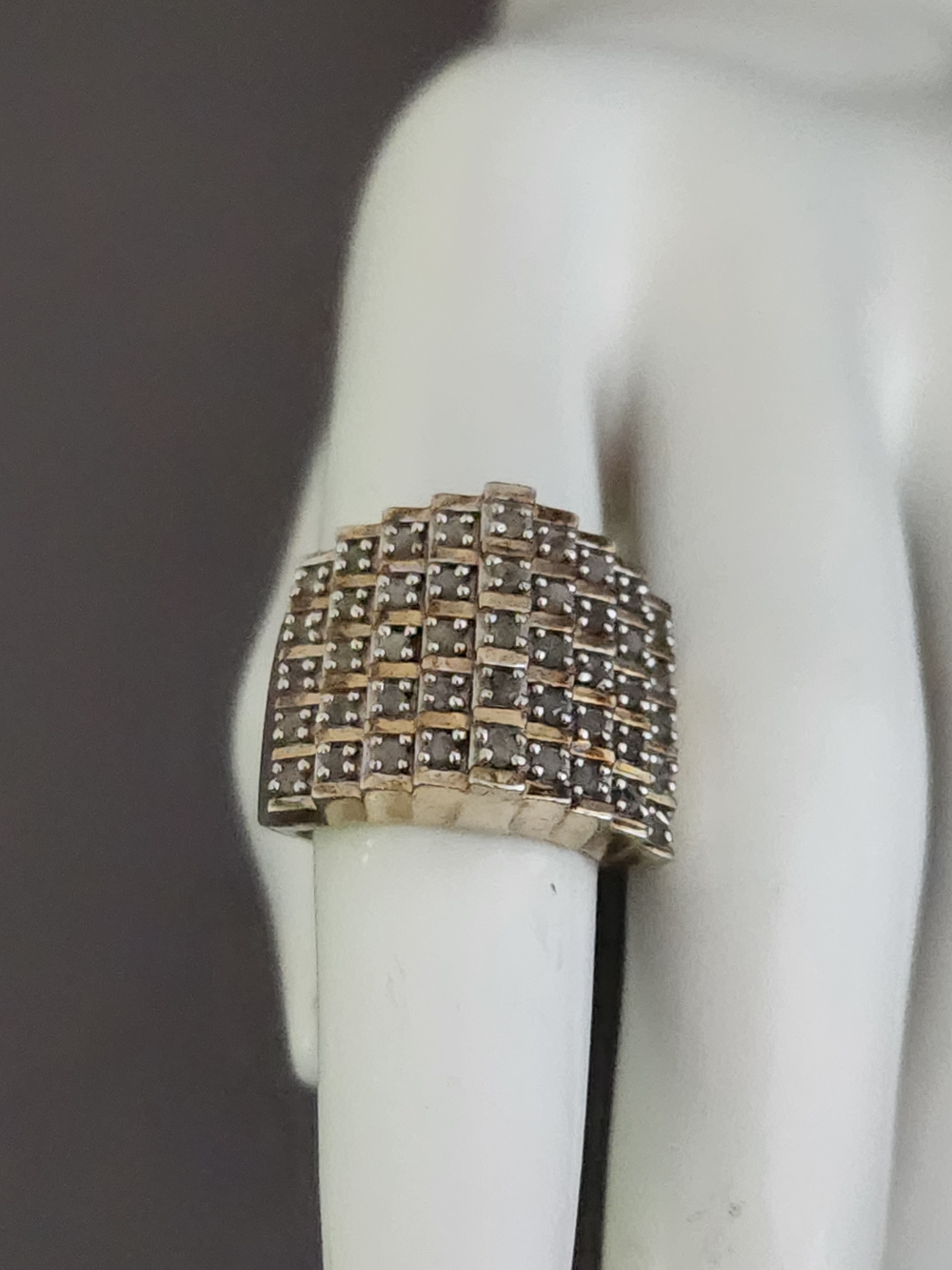 JWBR Wide Pave Dome Sterling Ring with Clear Diamonds